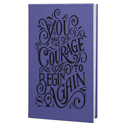 5.25" x 8.25" Purple/Black laserable leatherette journal with lined notepad, custom engraved notebook