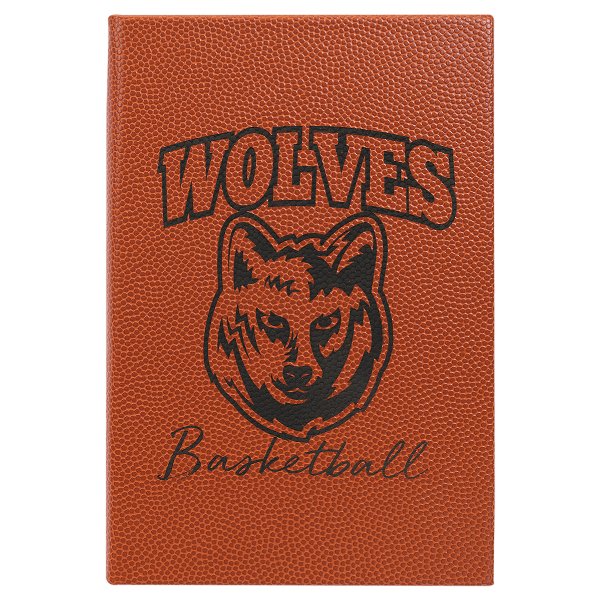 5.25" x 8.25" Basketball laserable leatherette journal with lined notepad, custom engraved notebook