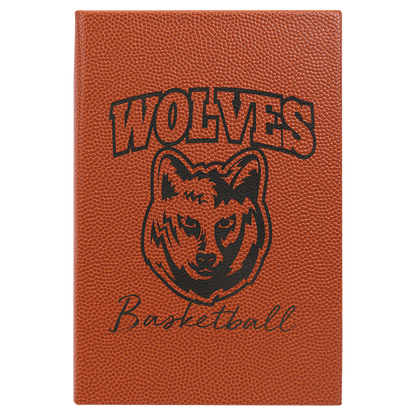 5.25" x 8.25" Basketball laserable leatherette journal with lined notepad, custom engraved notebook