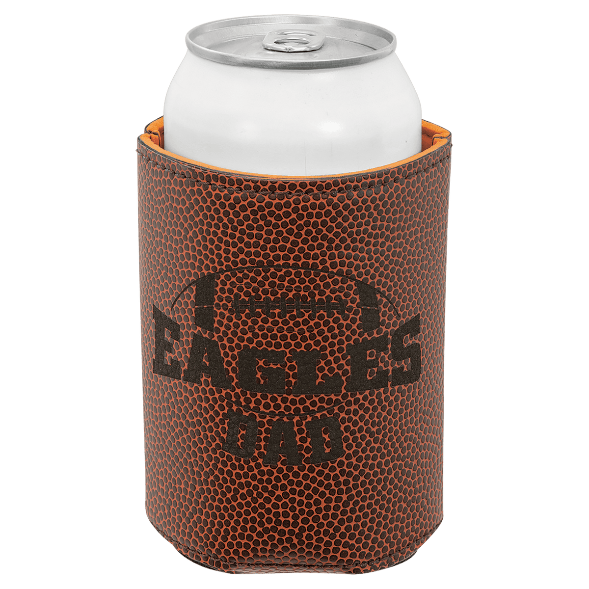 Football laser engraved custom logo 3 3/4" leatherette can holder