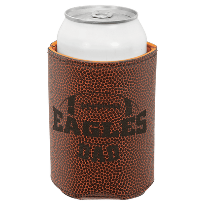 Football laser engraved custom logo 3 3/4" leatherette can holder