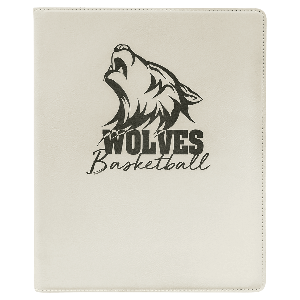 9.5" x 12" White laser engraved leatherette portfolio with notepad, custom logo padfolio