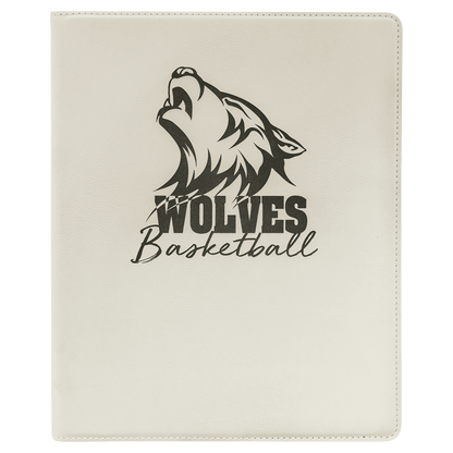 9.5" x 12" White laser engraved leatherette portfolio with notepad, custom logo padfolio