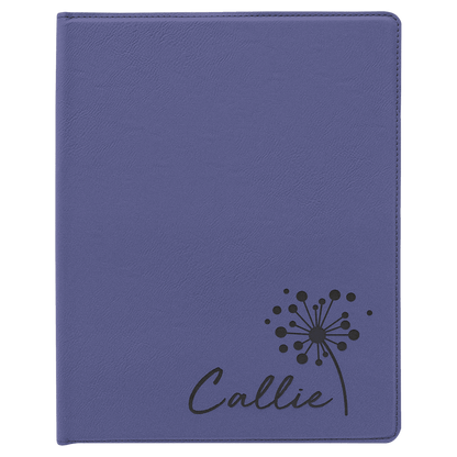 9.5" x 12" Purple laser engraved leatherette portfolio with notepad, custom logo padfolio