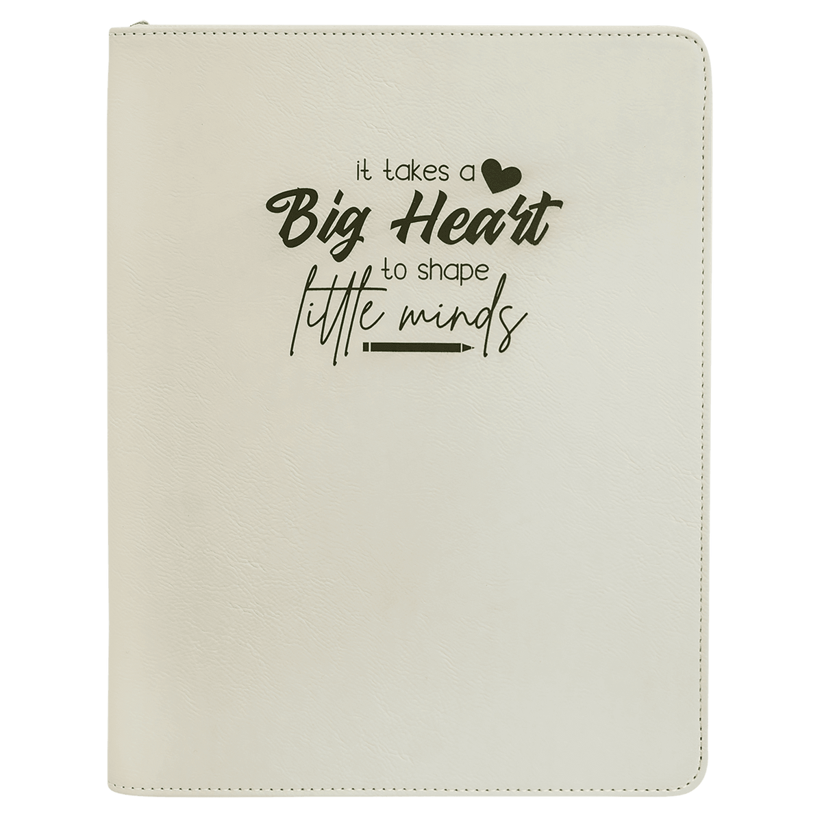 9.5" x 12" White laserable leatherette portfolio with zipper and notepad, custom engraved padfolio