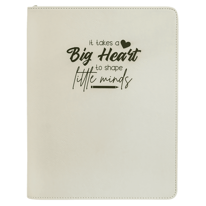 9.5" x 12" White laserable leatherette portfolio with zipper and notepad, custom engraved padfolio