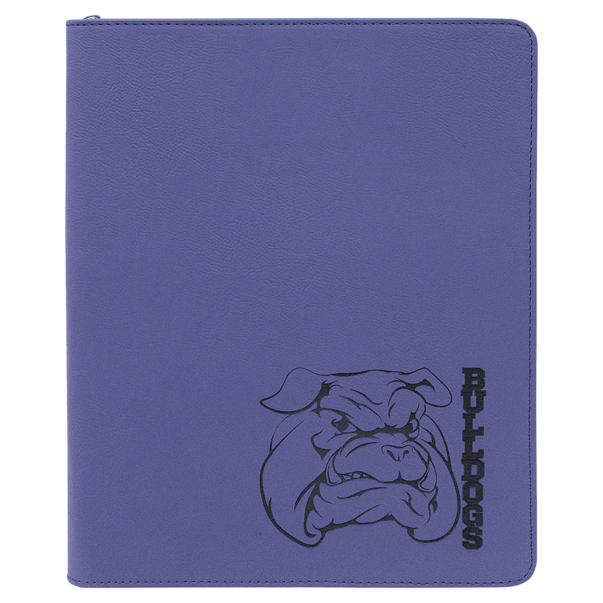 9.5" x 12" Purple laserable leatherette portfolio with zipper and notepad, custom engraved padfolio