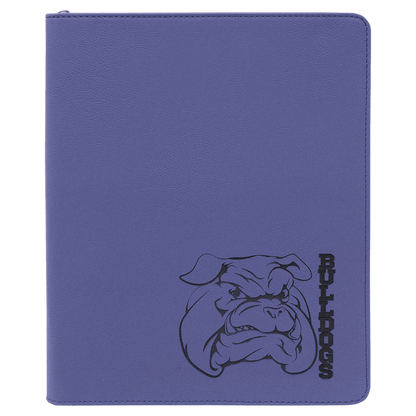 9.5" x 12" Purple laserable leatherette portfolio with zipper and notepad, custom engraved padfolio