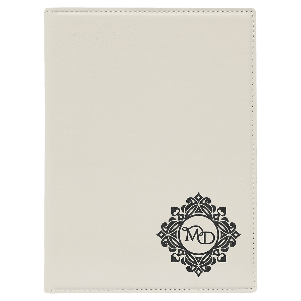 7" x 9" White laser engraved leatherette portfolio with notepad, custom logo padfolio