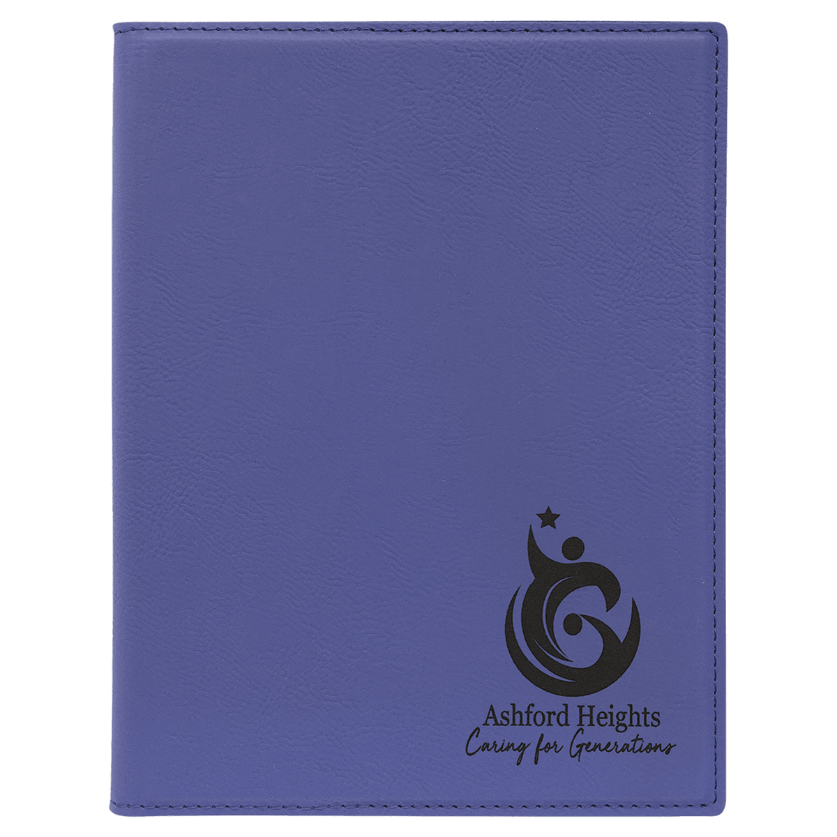 7" x 9" Purple laser engraved leatherette portfolio with notepad, custom logo padfolio