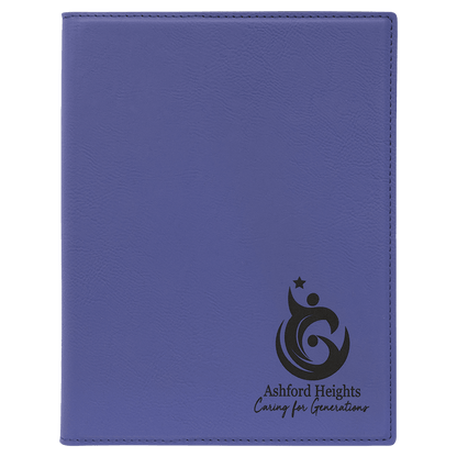 7" x 9" Purple laser engraved leatherette portfolio with notepad, custom logo padfolio