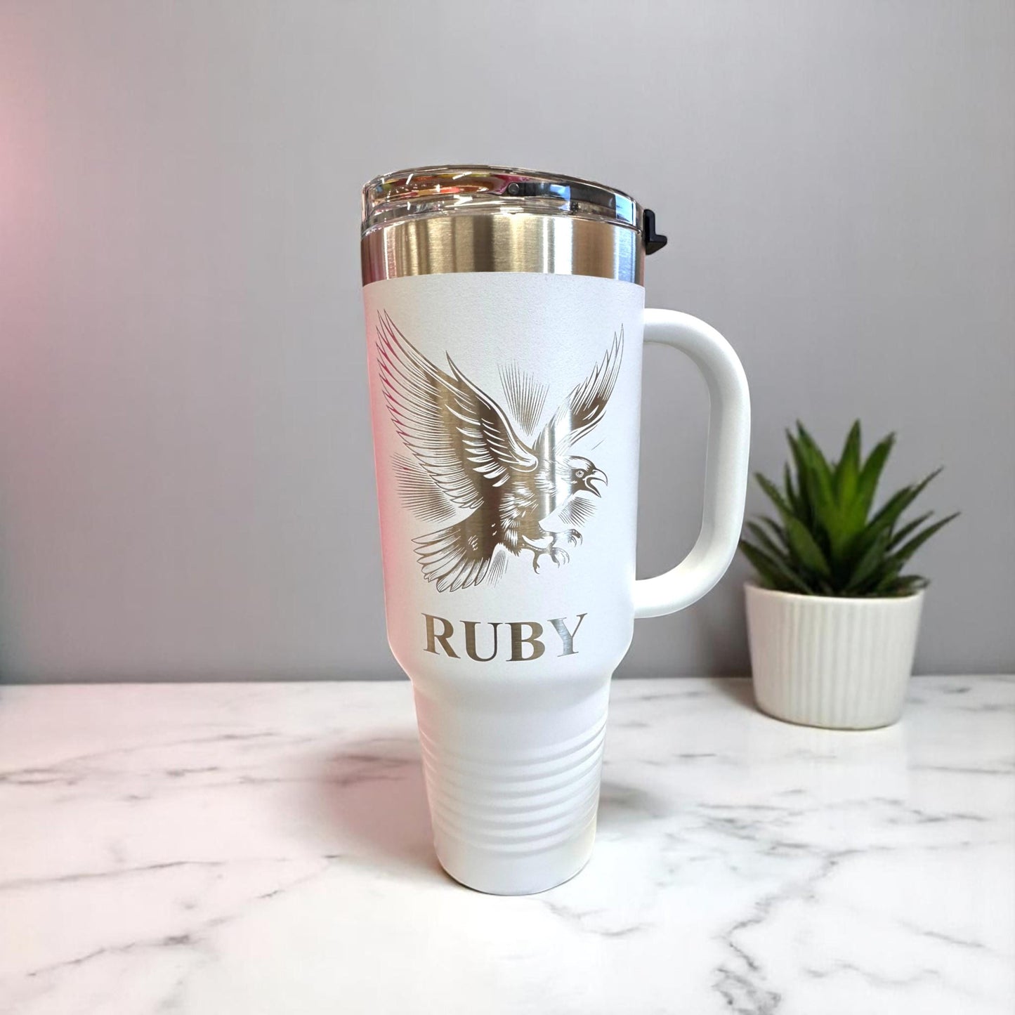 Bird Crow Engraved Tumbler: Gothic Travel Mug with Handle 40 Oz