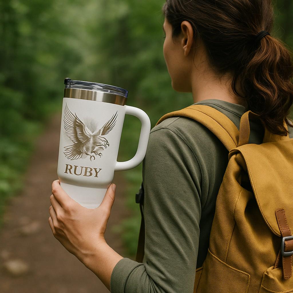 Bird Crow Engraved Tumbler: Gothic Travel Mug with Handle 40 Oz