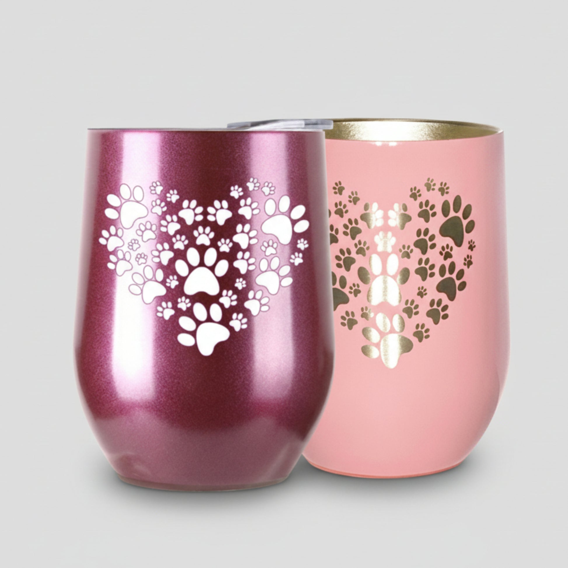 Heart Paw Tumbler Laser Engraved Cat Dog Lovers 12 Oz