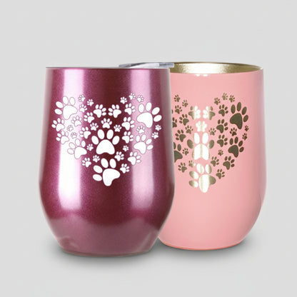 Heart Paw Tumbler Laser Engraved Cat Dog Lovers 12 Oz
