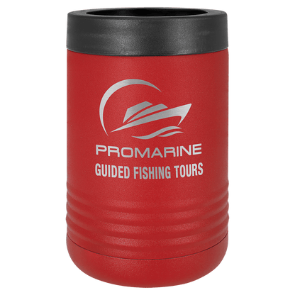Red laser engraved custom logo insulated stainless steel can holder