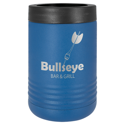 Royal Blue laser engraved custom logo insulated stainless steel can holder
