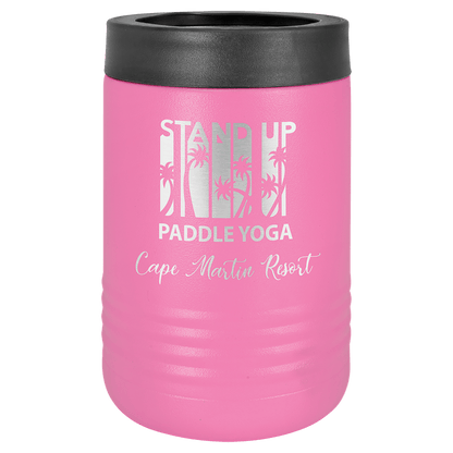 Pink laser engraved custom logo insulated stainless steel can holder
