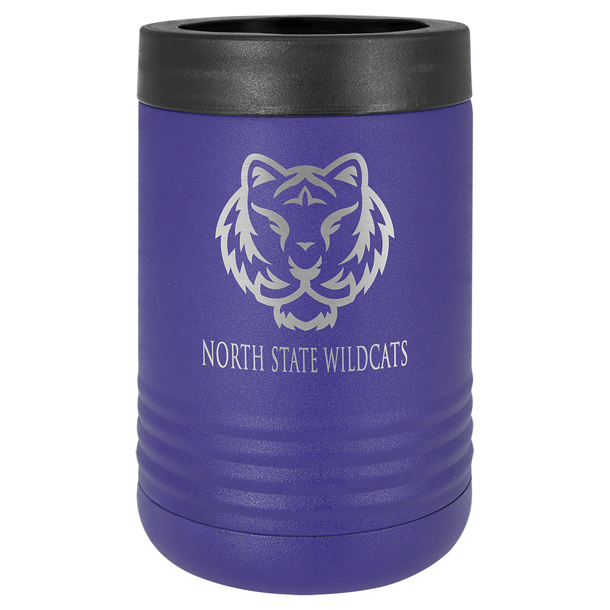 Purple laser engraved custom logo insulated stainless steel can holder