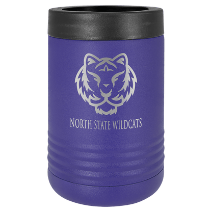 Purple laser engraved custom logo insulated stainless steel can holder