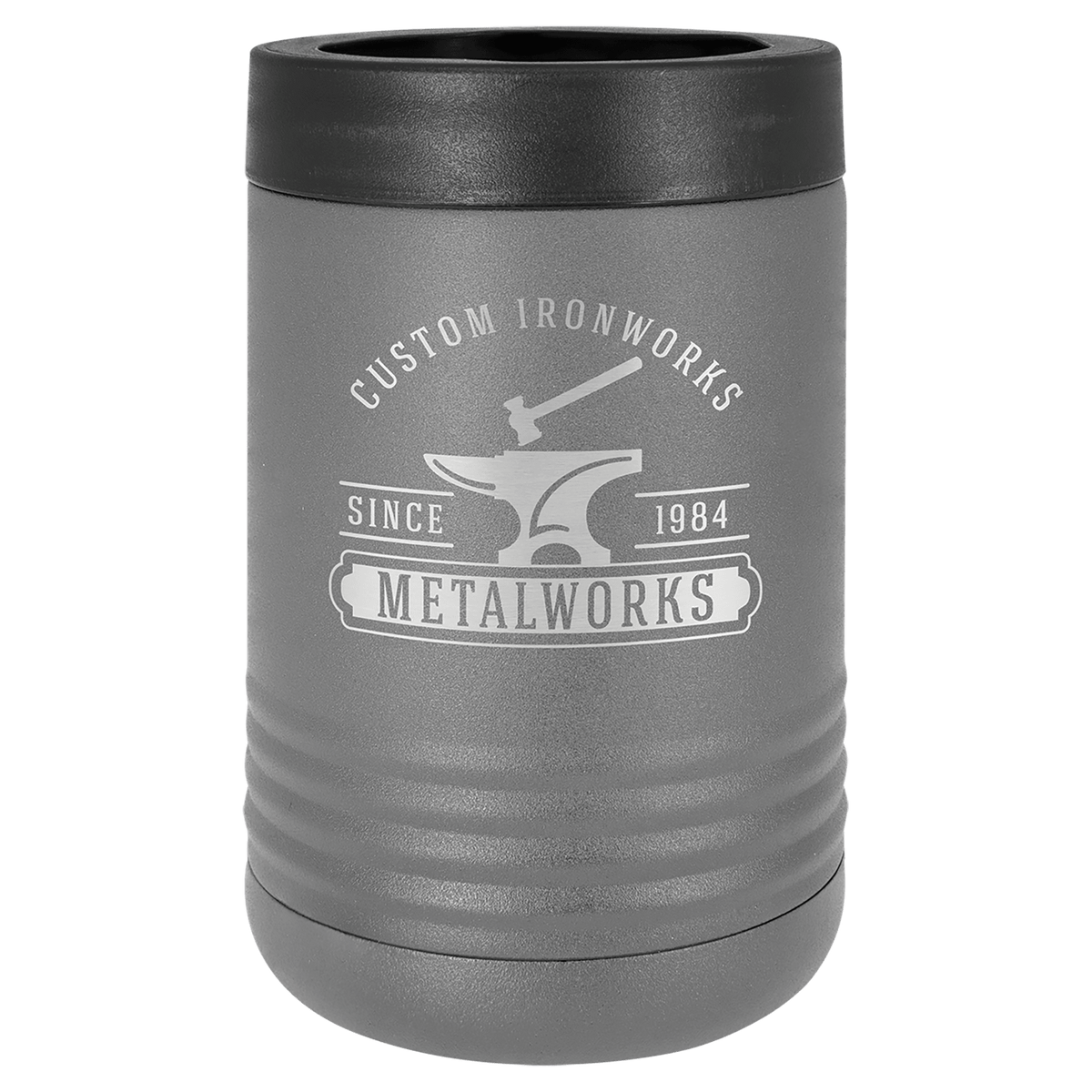 Dark Gray laser engraved custom logo insulated stainless steel can holder