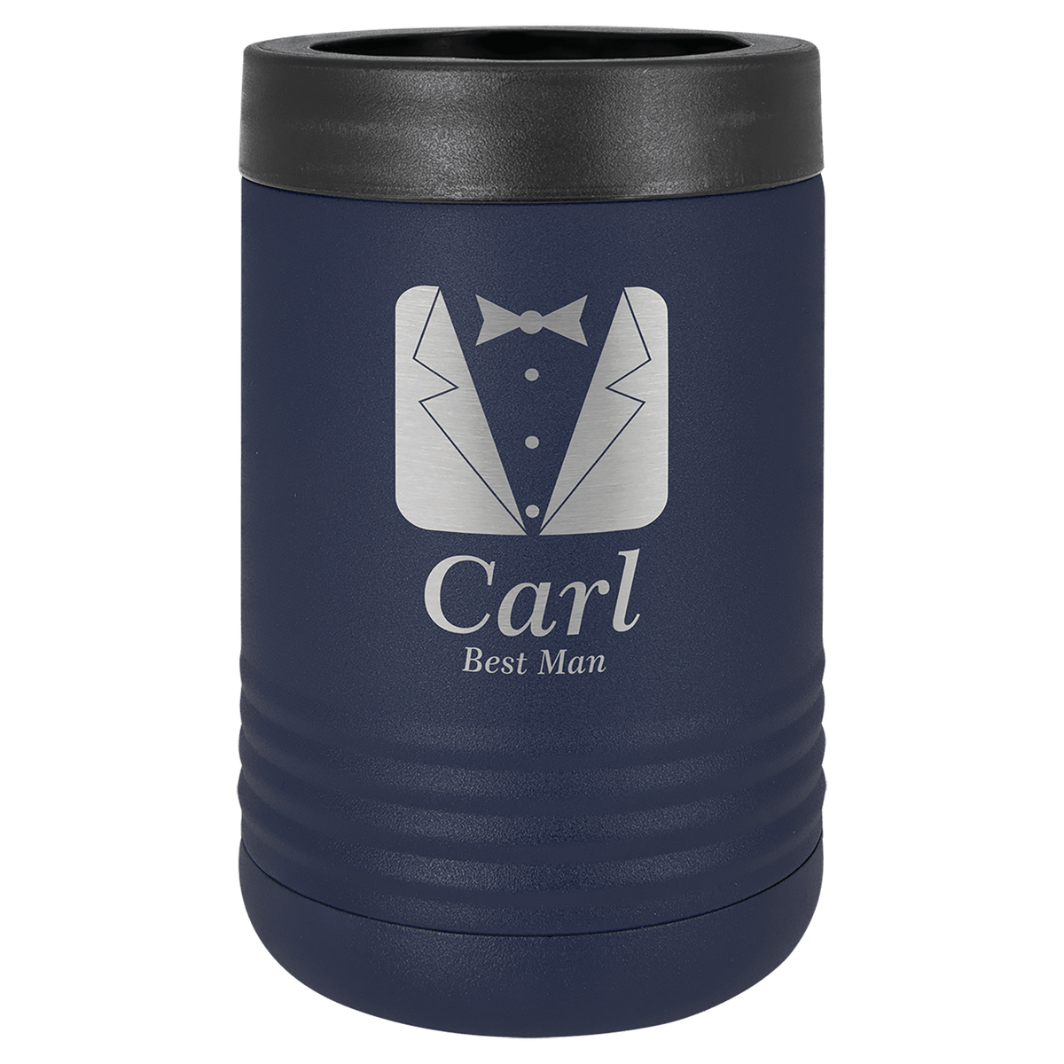 Navy Blue laser engraved custom logo insulated stainless steel can holder