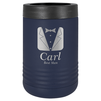 Navy Blue laser engraved custom logo insulated stainless steel can holder