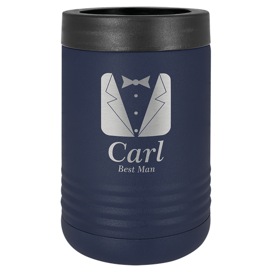 Navy Blue laser engraved custom logo insulated stainless steel can holder