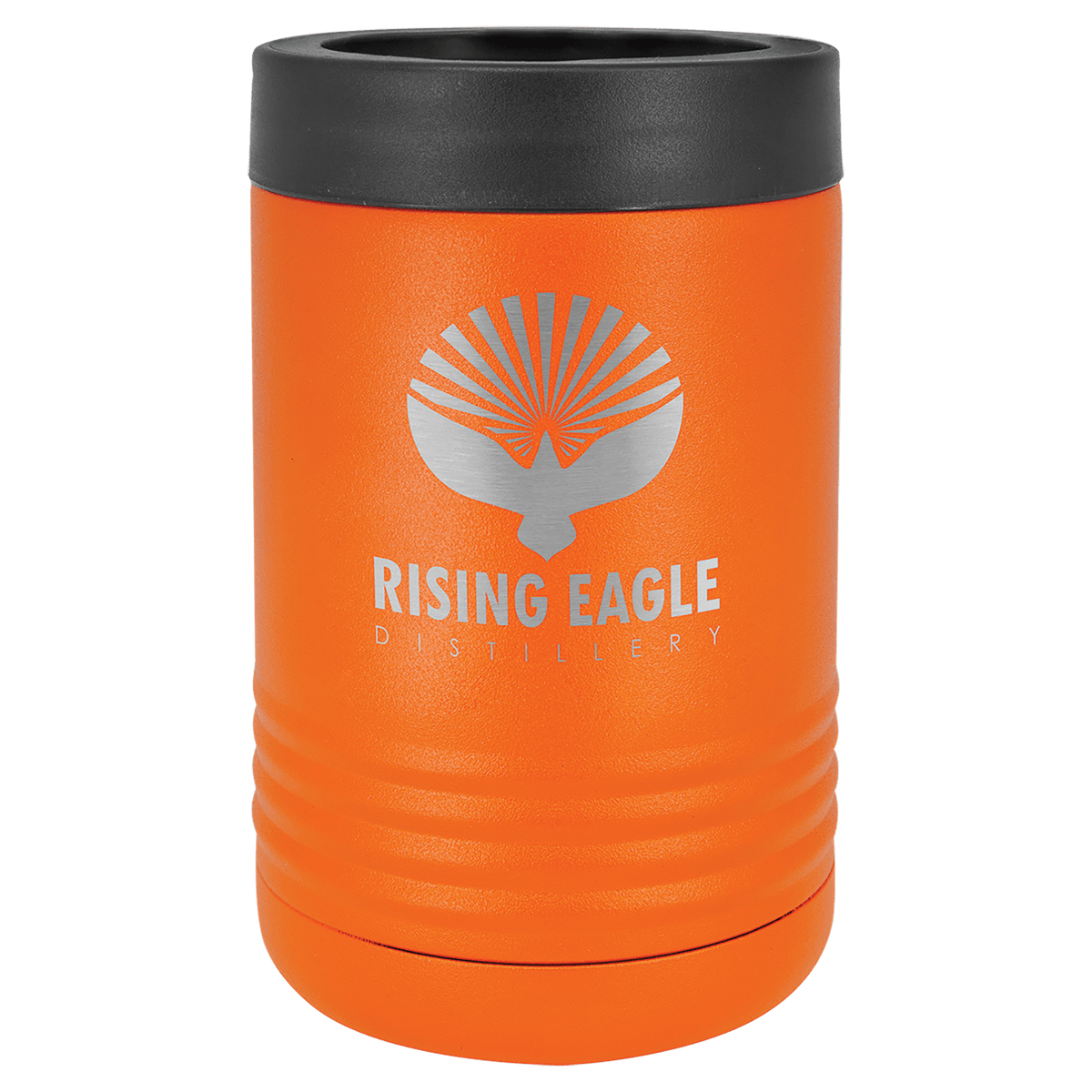 Orange laser engraved custom logo insulated stainless steel can holder