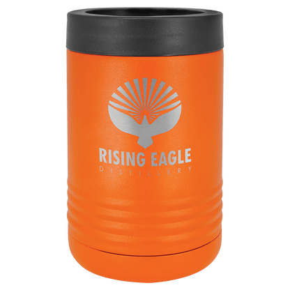 Orange laser engraved custom logo insulated stainless steel can holder