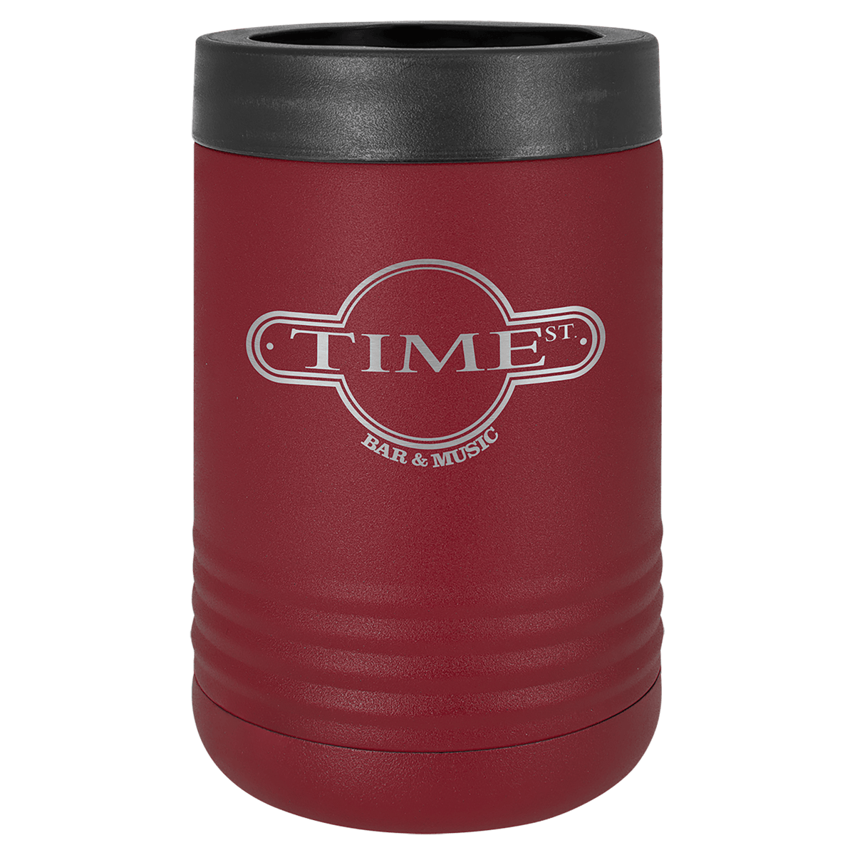 Maroon laser engraved custom logo insulated stainless steel can holder