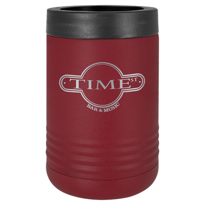 Maroon laser engraved custom logo insulated stainless steel can holder