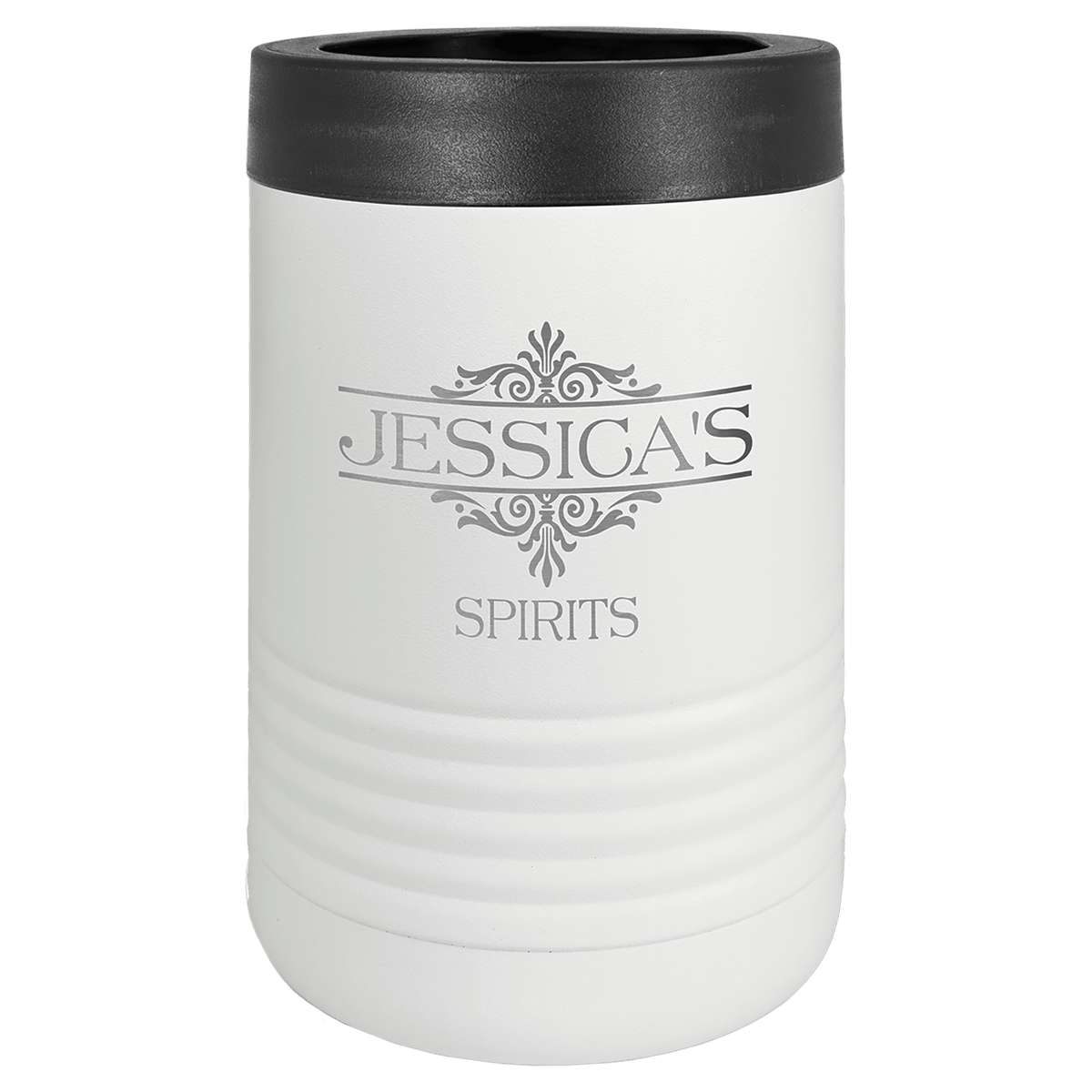 White laser engraved custom logo insulated stainless steel can holder