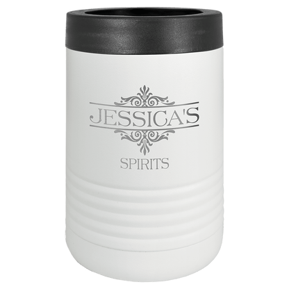 White laser engraved custom logo insulated stainless steel can holder
