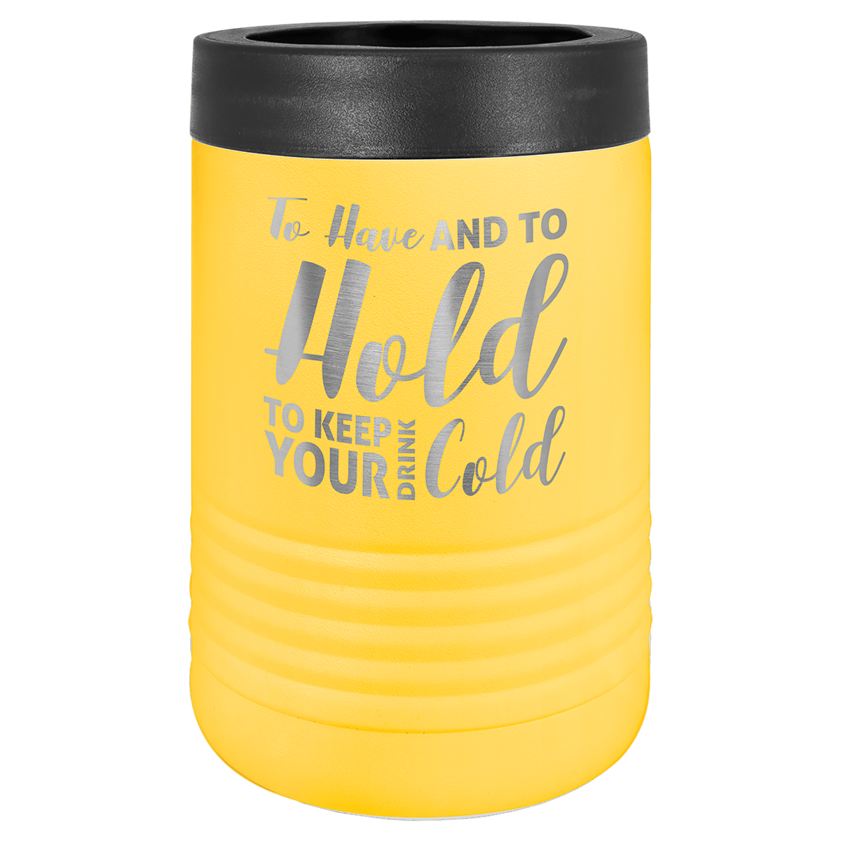Yellow laser engraved custom logo insulated stainless steel can holder