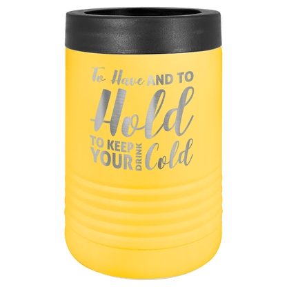 Yellow laser engraved custom logo insulated stainless steel can holder
