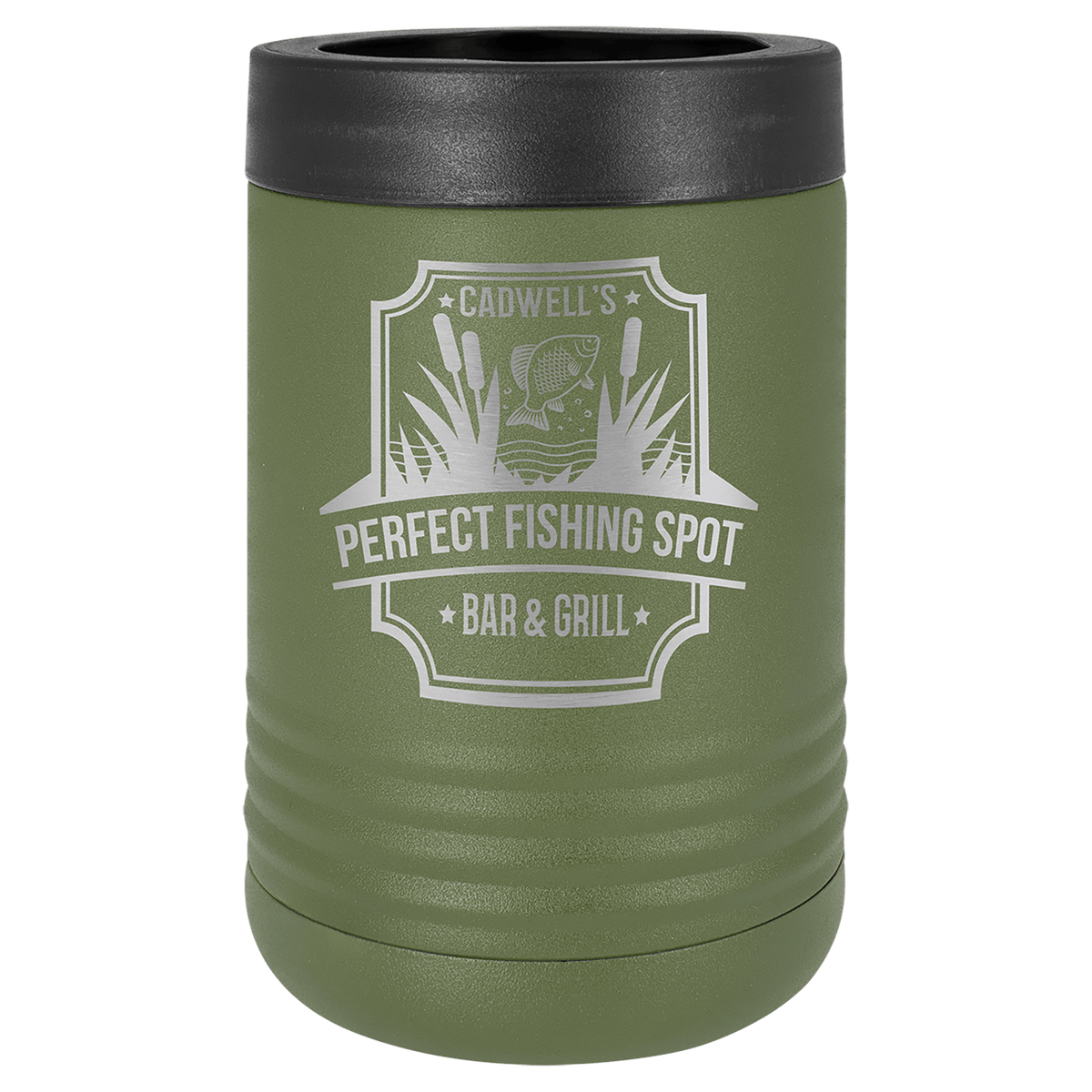 Olive Green laser engraved custom logo insulated stainless steel can holder
