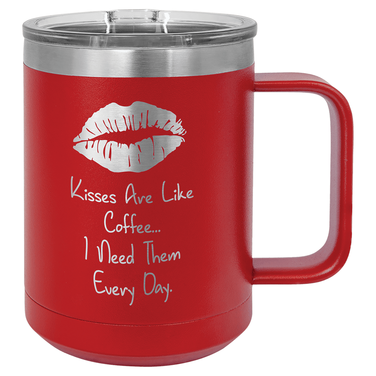 Red 15 oz laser engraved custom logo insulated coffee mug with handle and slider lid