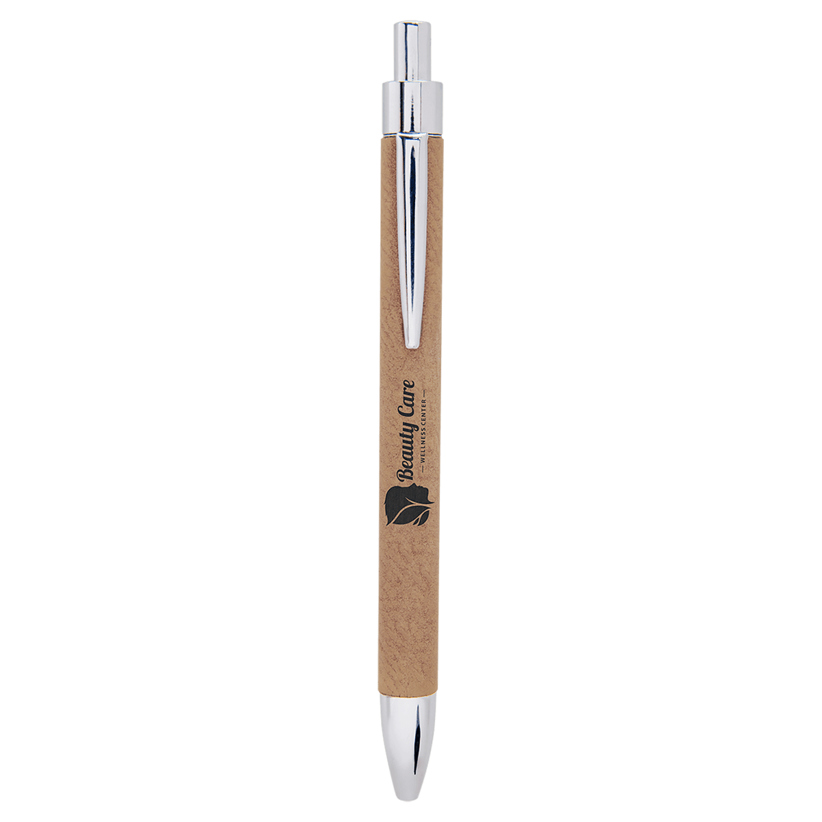 Light brown engraved leatherette pen