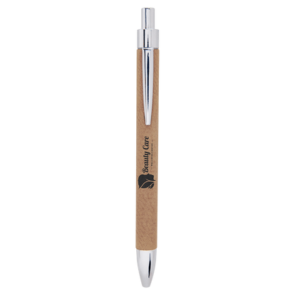 Light brown engraved leatherette pen