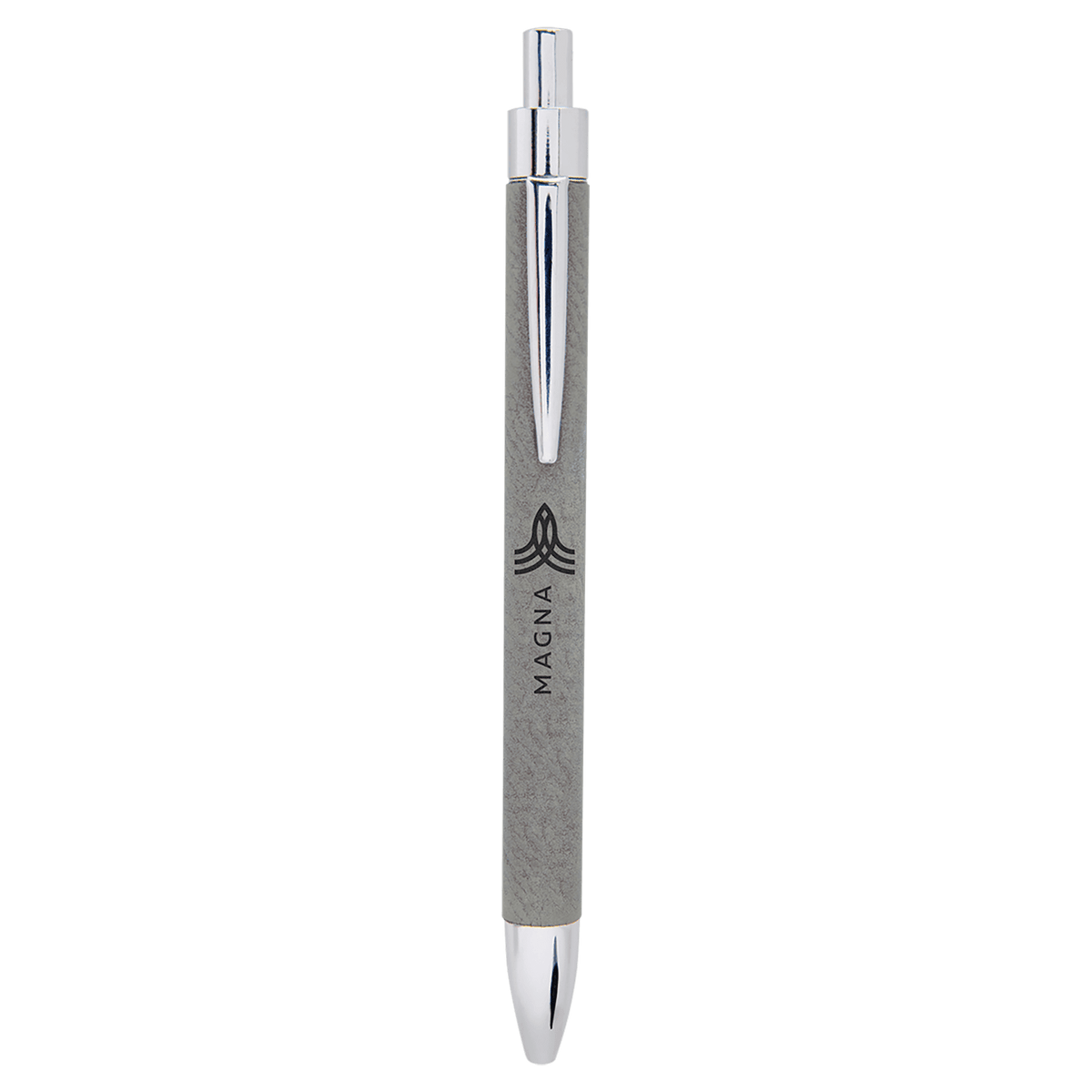Gray engraved leatherette pen