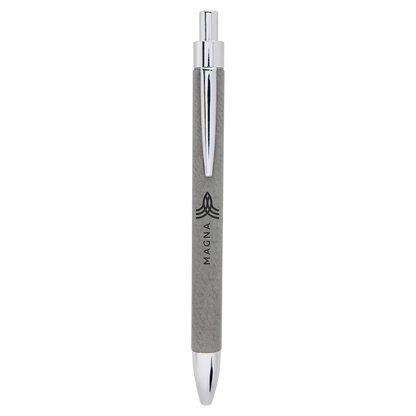 Gray engraved leatherette pen