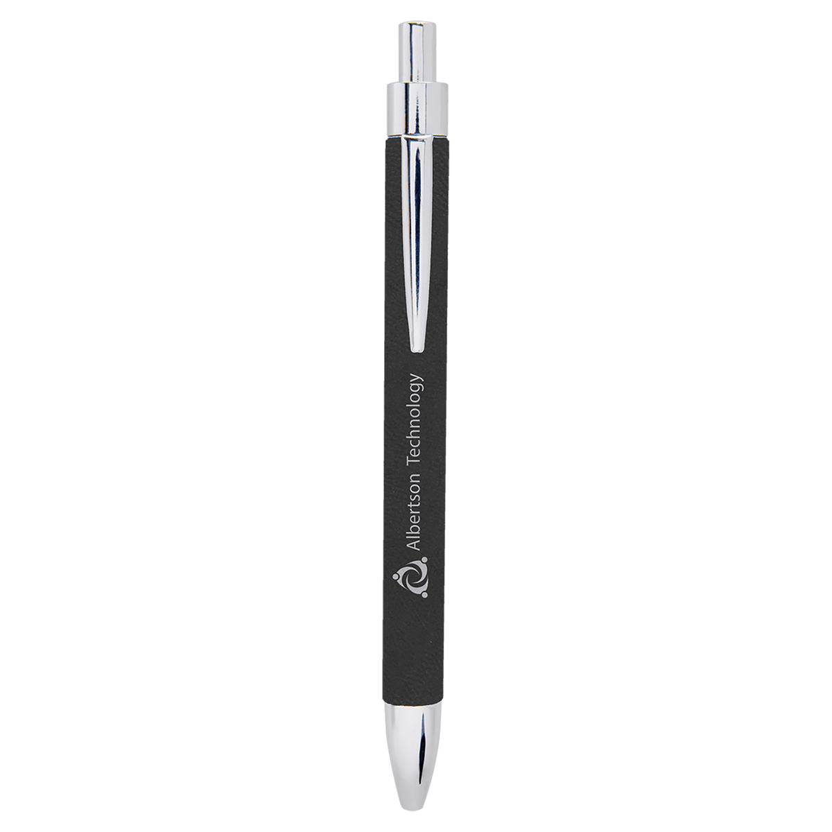 Black and silver engraved leatherette pen