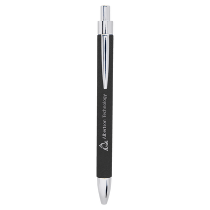 Black and silver engraved leatherette pen