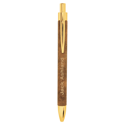 Rustic and gold engraved leatherette pen