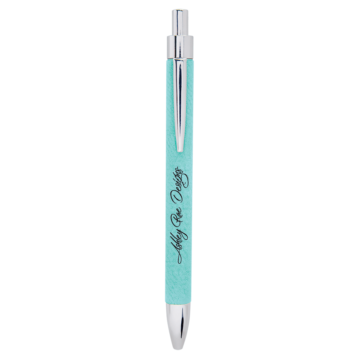 Teal engraved leatherette pen