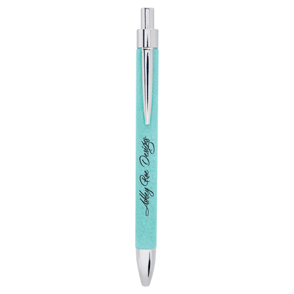 Teal engraved leatherette pen