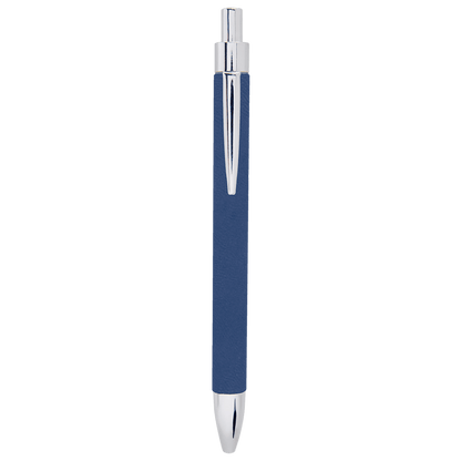 Blue and silver engraved leatherette pen, second view