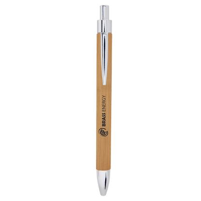 Bamboo color engraved leatherette pen