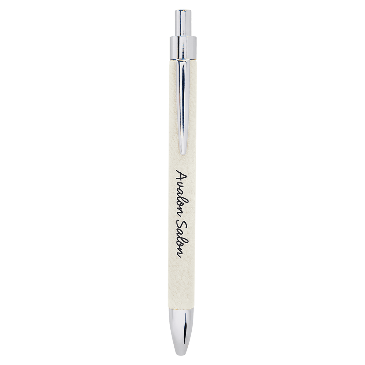White engraved leatherette pen